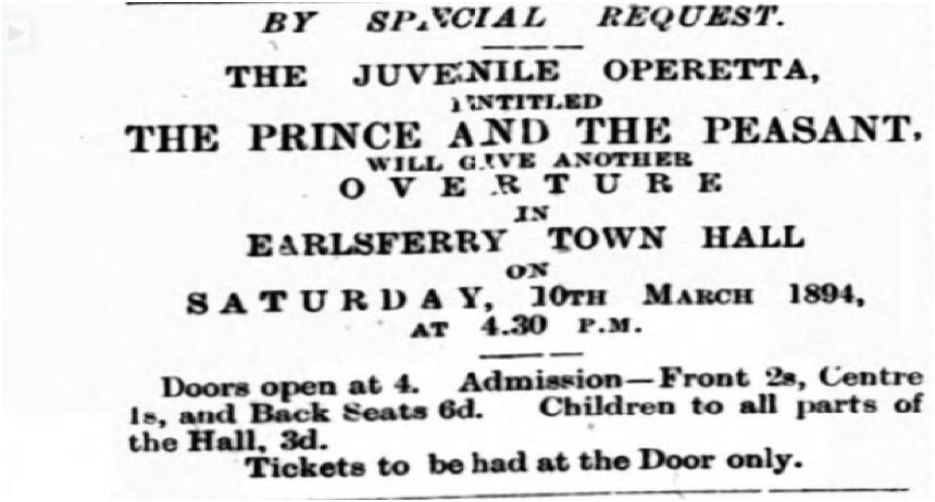 newspaper article, The Juvenile Operetta Event, East Fife Record 9-3-1894
